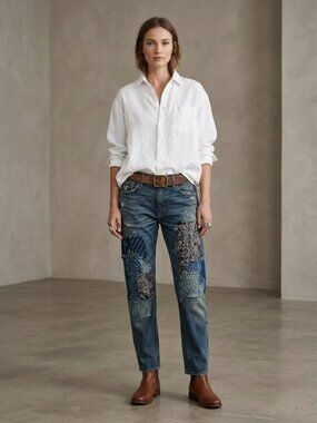 Denim & Supply Ralph Lauren Boro Sashiko Patchwork Distressed Boyfriend Jeans 31